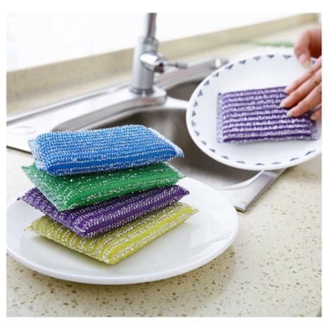 Sponge Cuci Piring Metalik Warna Warni Spon Sabut Jaring Dishwashing isi 4 pc