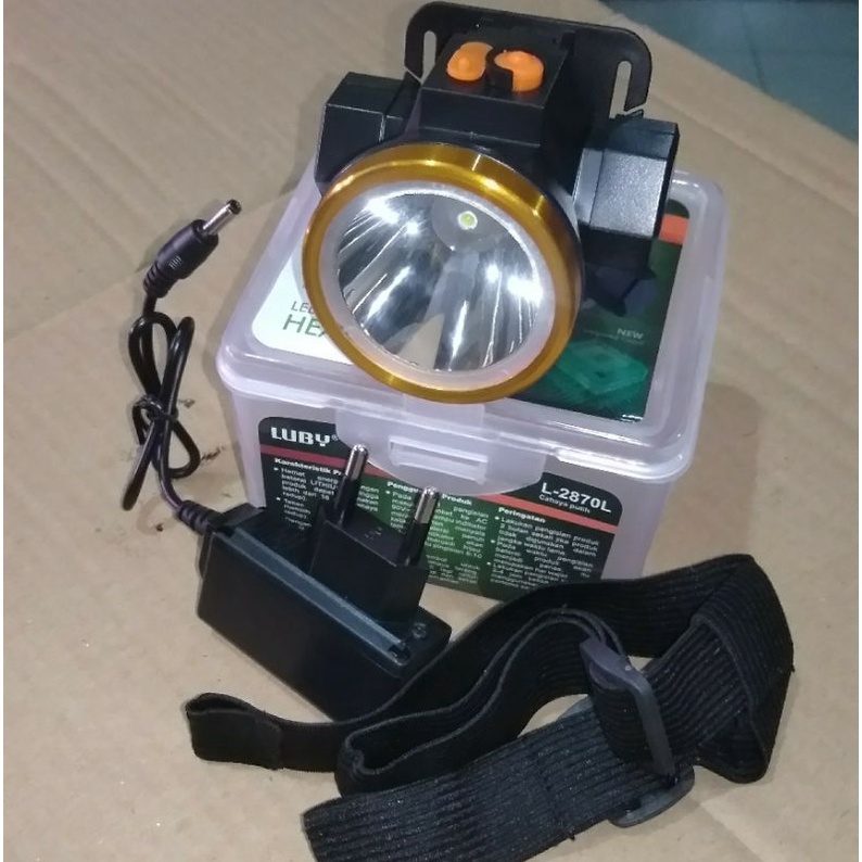 Head lamp LED Lampu senter kepala charge cas putih kuning Luby 7w
