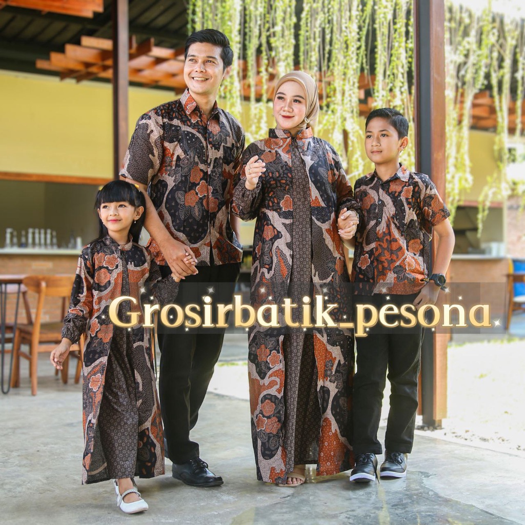 Baju Batik Couple Keluarga Set Seragam Sarimbit Modern Pasangan Suami Istri Atasan Kerja Dres Kemeja Blouse Batik Couple Ayah Dan Anak