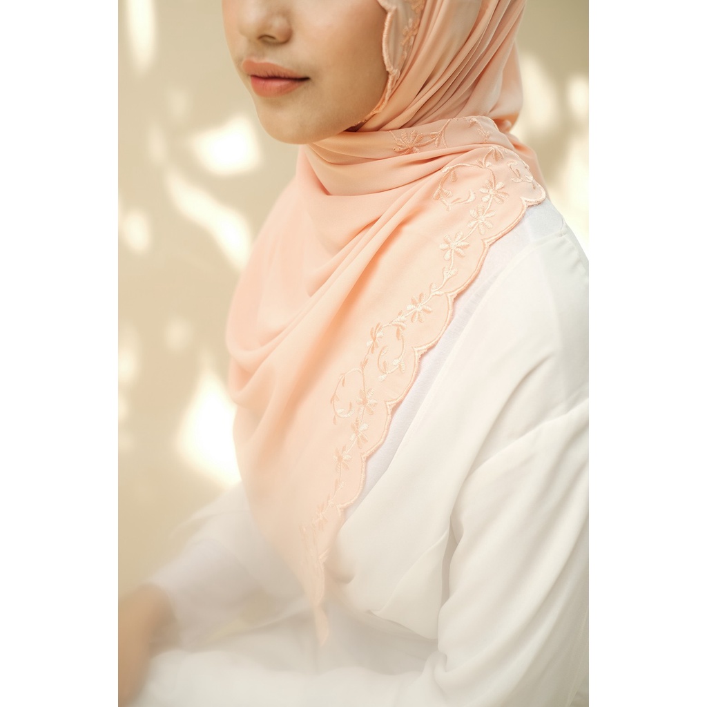 RATU Embroidery HIjab Shawl - Flora - Apricot