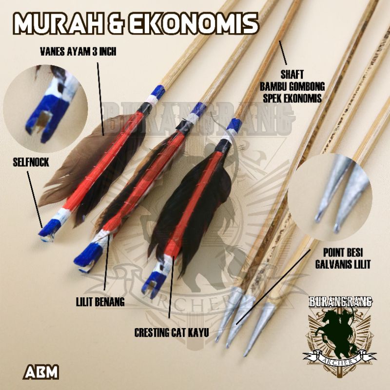 (ABM) Arrow Bambu Gombong vanes bulu 3 inch cresting