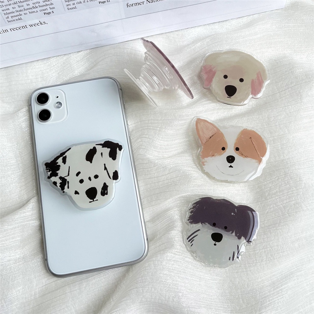 Popsocket Smartphone Motif Kartun Anjing Lucu Bahan Akrilik 9 Pola