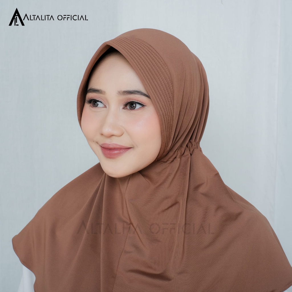 Altalita - Hijab Instan Serut Jokowi Menutup Dada pet Antem Polos Bahan Jersey Premium Cocok untuk Sekolah Olahraga Volly Futsal Senam dan Sehari-hari