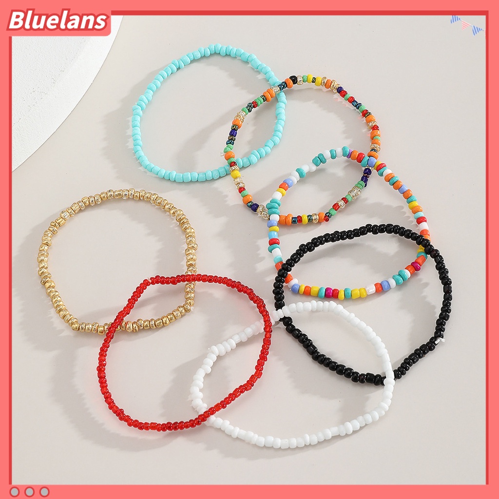 7pcs Gelang Kaki Elastis Warna-Warni Kontras Untuk Wanita
