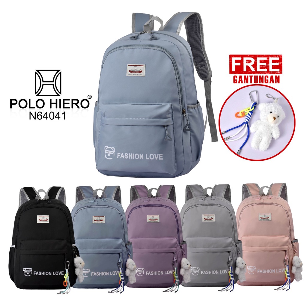 (RF) Tas Wanita Polo Hiero N64041 Tas Sekolah Fashion Backpack Perempuan Travelling Free Gantungan