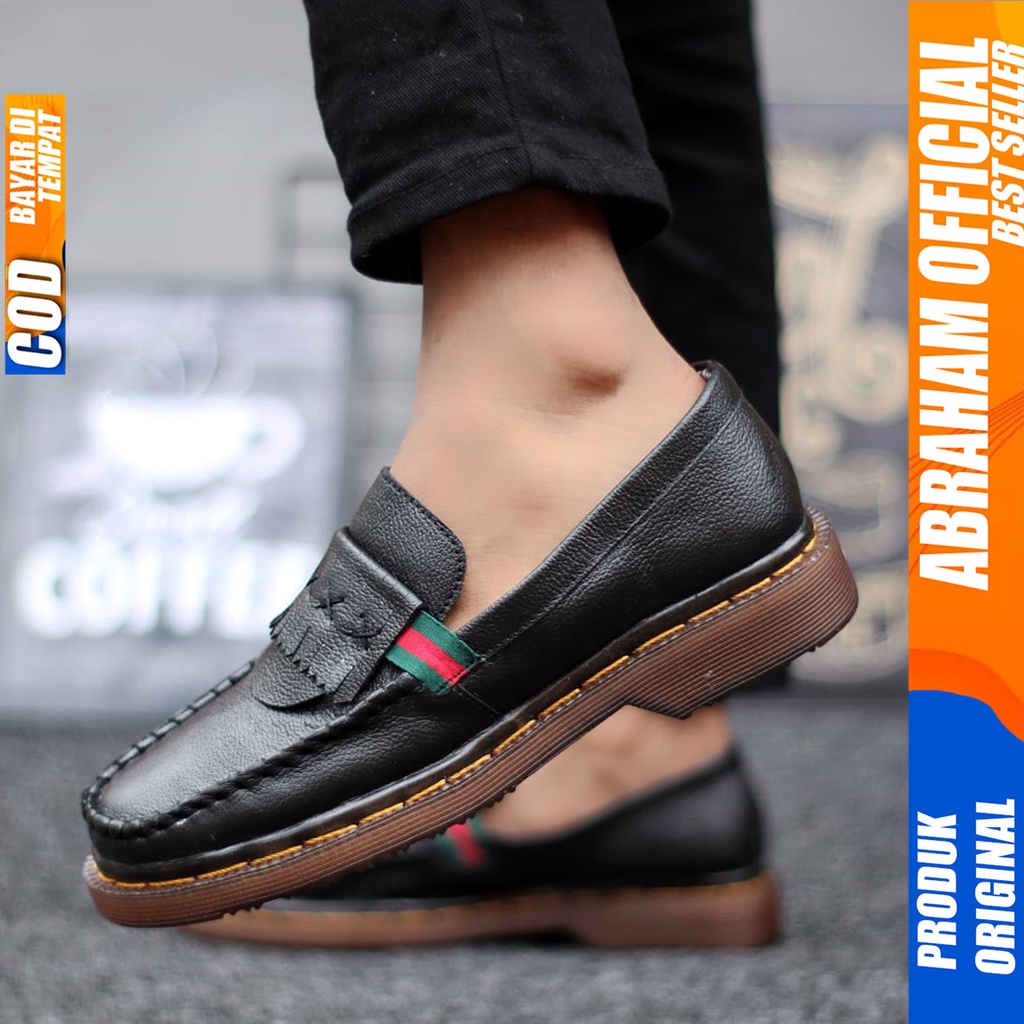 Sepatu Pantofel Docmart Low Boots Kulit Asli Hitam Formal Kerja Pria Abraham Mogi