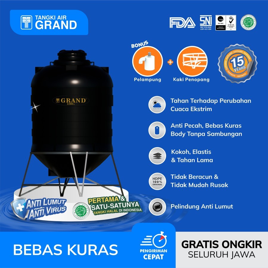 Tangki Toren Tandon Air Auto Dran Type 1.200  Bebas Kuras Tangki Air 1200 L NEW PRODUCT
