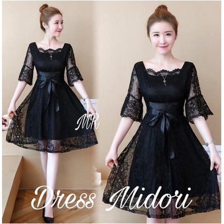Baju Midi Dress Wanita Model Korea Gaun Pakaian Pesta Natal Imlek Kekinian Dress Midori Terbaru 2022