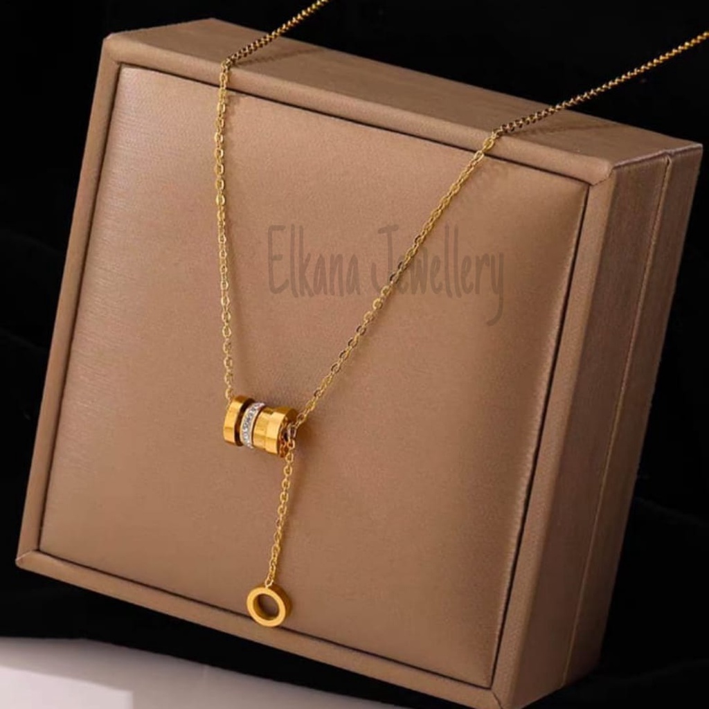 KALUNG TITANIUM RODA KRISTAL Perhiasan super berkelas korea anti karat dan anti luntur