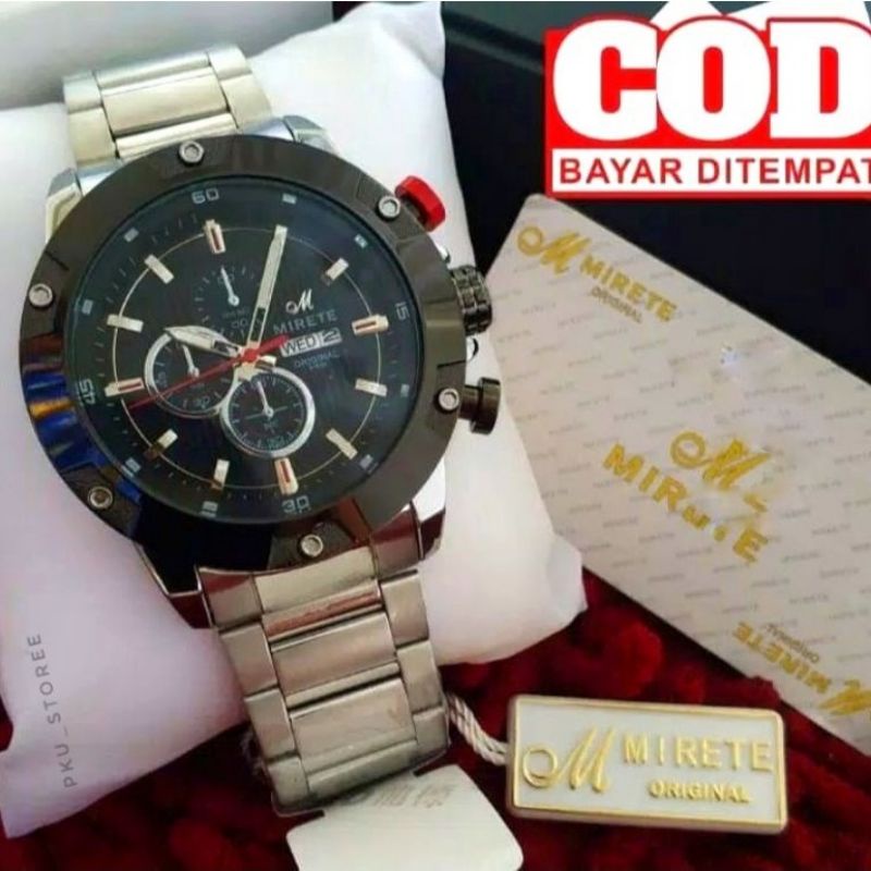 JAM MIRETE SPORT PRIA RANTAI TAINLIS  TAHAN AIR ( COD )  Jam Tangan Kasual Pria Quart Analog Mewah Elegan Import Terbaru | Jam Tangan Cowok Bestseller MIRETE WATCH | Jam Tangan Pria Tahan Air Free Box Warna Silver, Hitam, Hitam Rosgold, Gold | Jam MIRETE