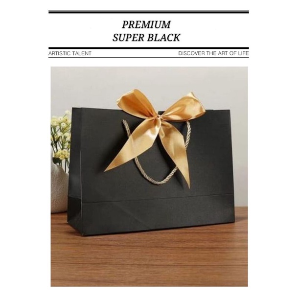 

HARGA GROSIR || PAPERBAG SUPER BLACK super luxury .GOLD RIBBON | shopee indonesia.