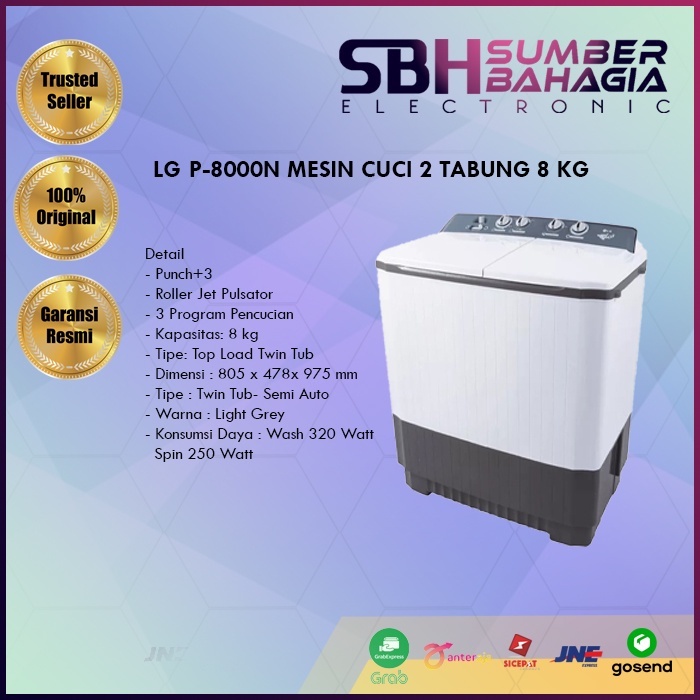 LG P-8000N MESIN CUCI 2 TABUNG 8 KG (NEW) (KHUSUS BANDUNG)