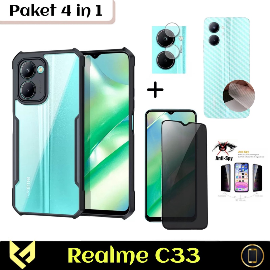 PROMO Paket 4IN1 Case REALME C33 SoftCase Fusion Xundd Free Tempered Glass Layar Warna &amp; Tempered Glass Camera &amp; Garskin Carbon