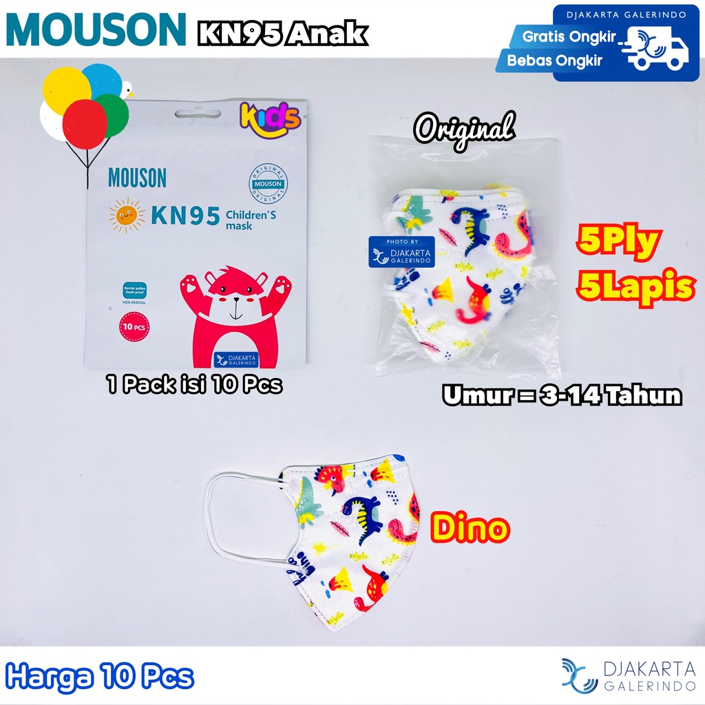 Masker Mouson KN95 Anak Kids 5Ply Motif isi 10Pcs