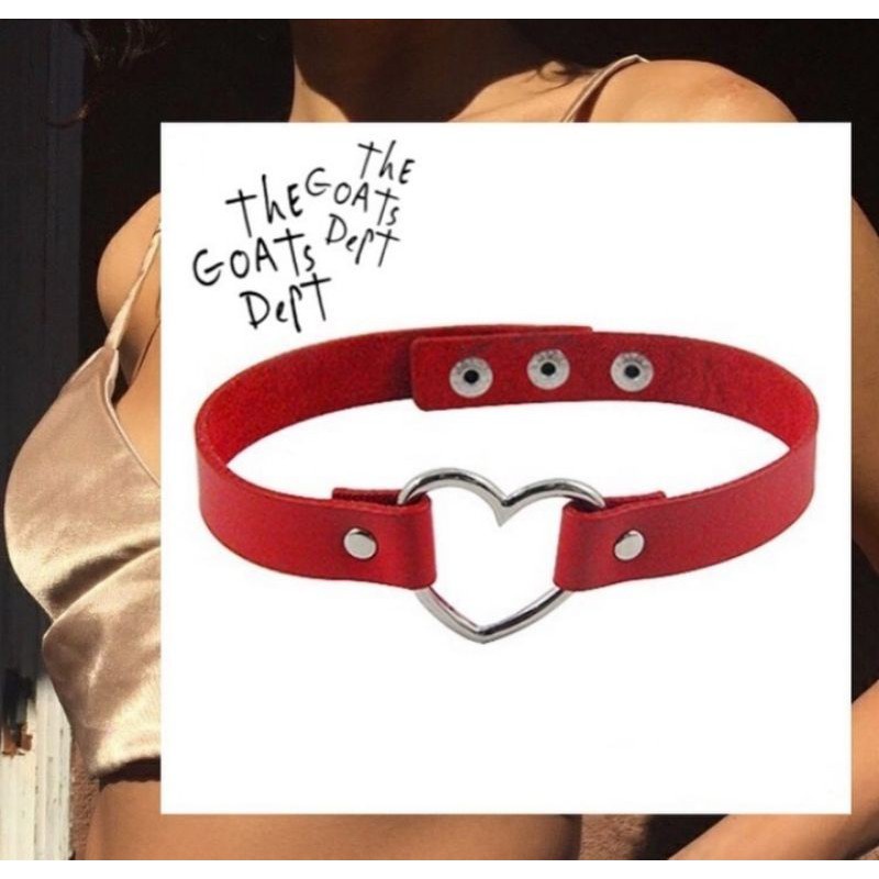 The Goats Dept - Red Punk Love Choker Original / Kalung Leather Pu Kulit Sintetis Merah Hitam Love H
