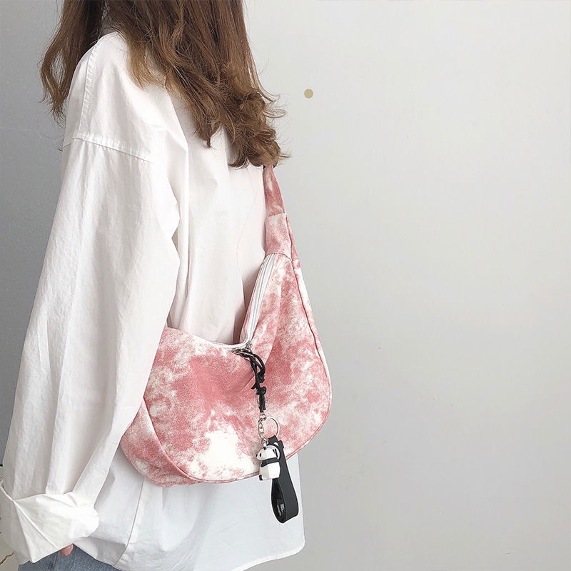 ✹Sera Jepang Harajuku Chic Tie-Dye Kanvas Tas Wanita Gaya Korea Gadis Mahasiswa Messenger Tas Bahu Dumpling Bag