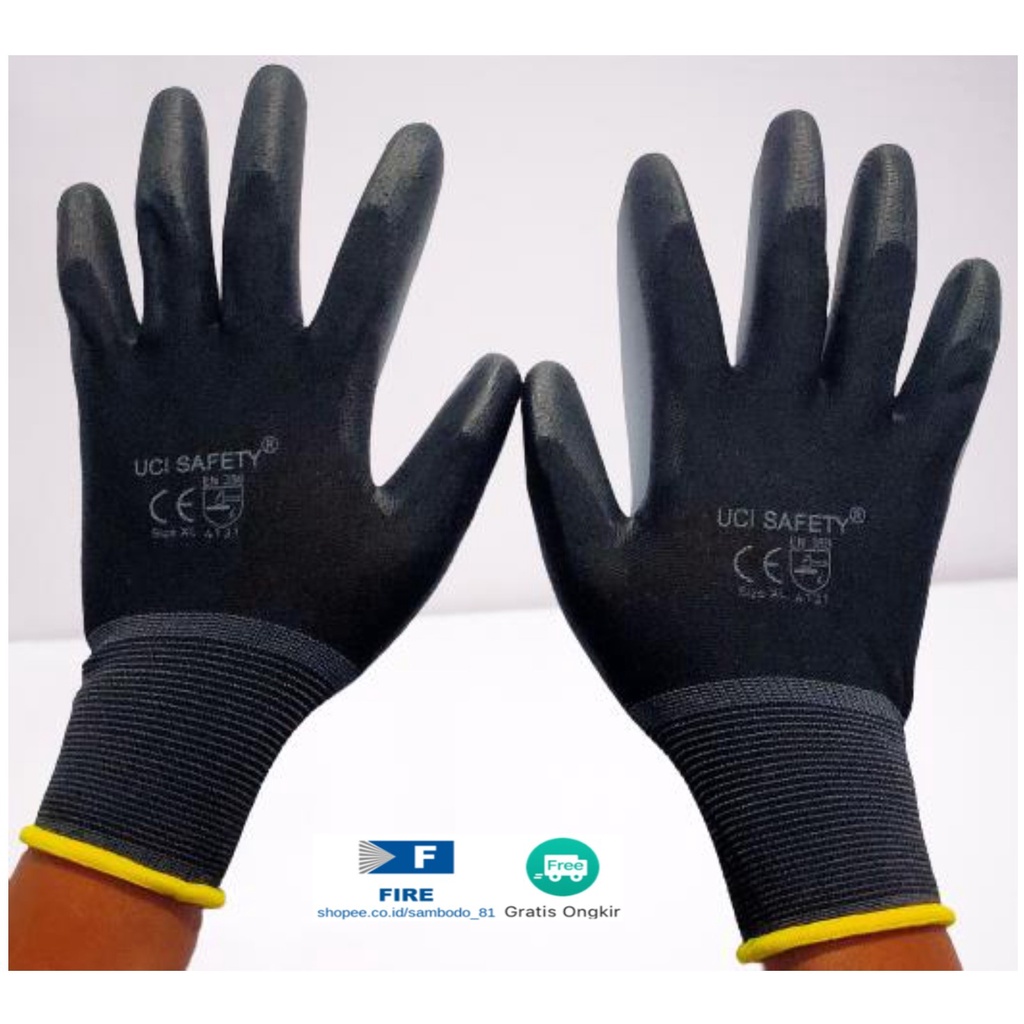 Sarung Tangan Palmfit Safety Gloves Security Dilapisi Karet Industri Pabrik Uci Safety Motor Bengkel otomotif Bagunan Coating Karet Pengaman kerja Packing PU Statis Multitask Karet