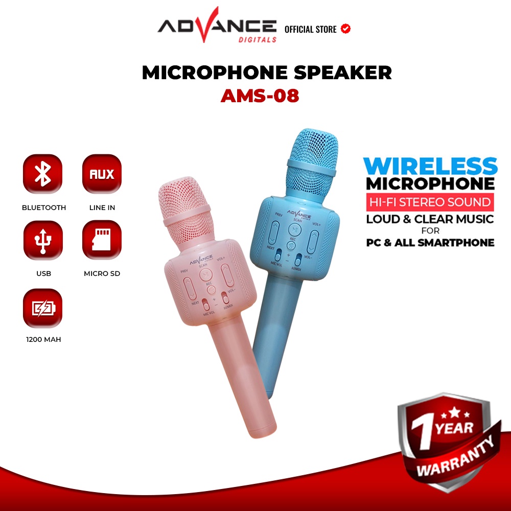 Advance Digitals Microphone Speaker AMS08 Advance / speaker Mic Bluetooth Karaoke AMS08 Portable Original mic karaoke bluetooth