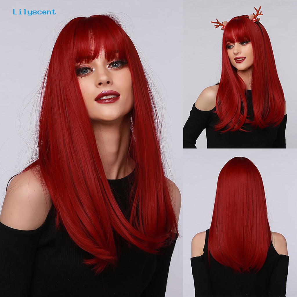 Wig Rambut Wanita Model Panjang Sedang Lurus Warna Gradasi Untuk Natal