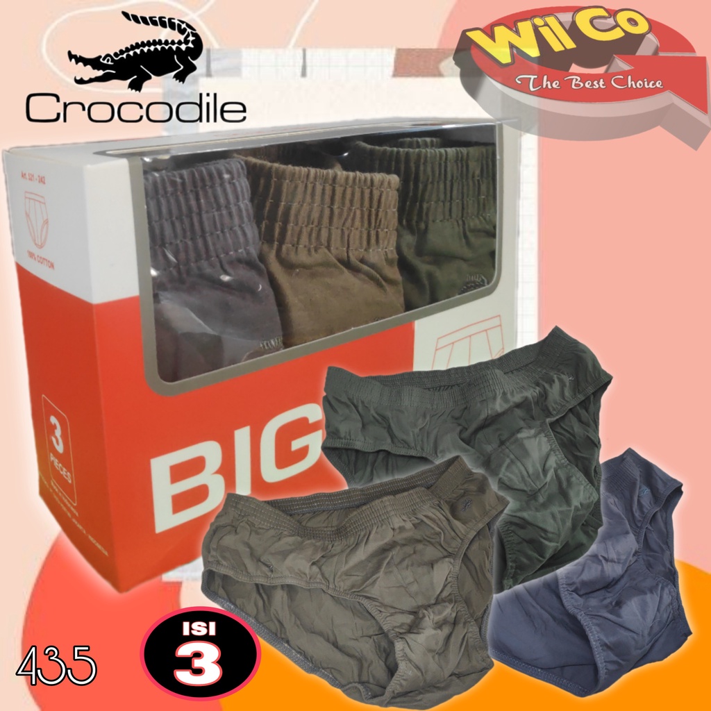 K435T - (DIJUAL PER 1 BOX ISI 3 Pcs) CELANA DALAM PRIA SEGITIGA CROCODILE JUMBO SIZE M - XXXL