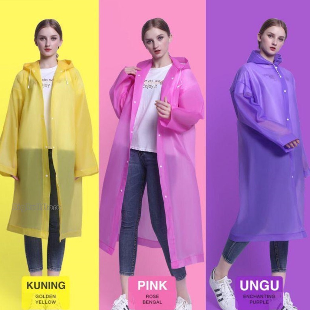 Jas Hujan Raincoat Dewasa Model Terusan Bahan EVA /Mantel Hujan Terusan Lengan Panjang Semi Transparan Polos Lengan Karet Bahan EVA