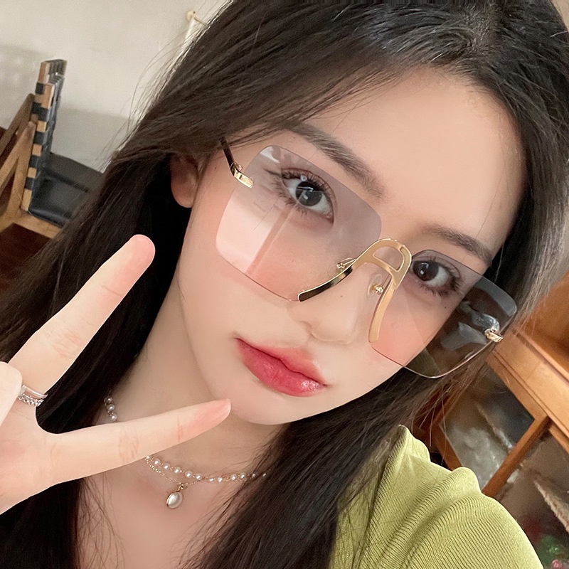 Jual Kacamata Hitam Tanpa Bingkai Model Potongan A-Line Hidung Jembatan