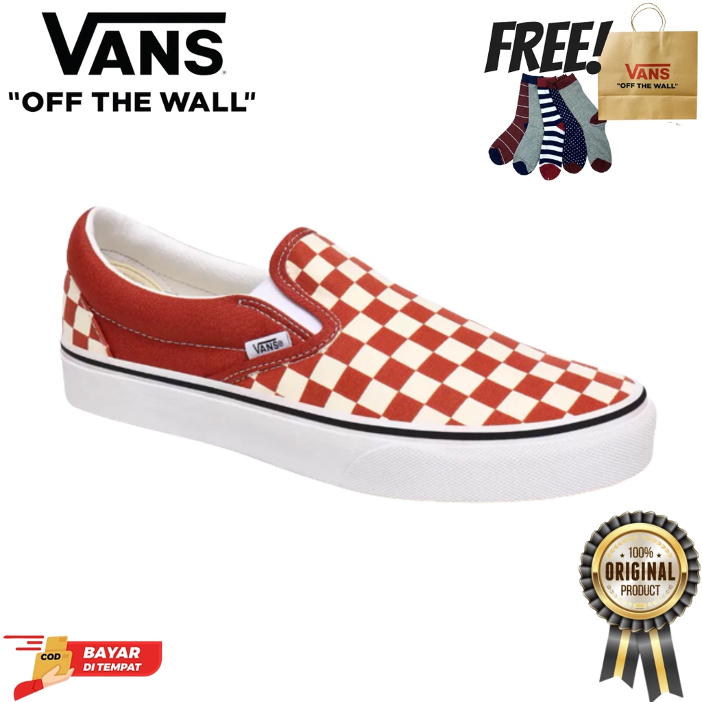 SALE DISKON! VANS SLIP-ON CHECKERBOARD RED PICANTE CLASSIC 100% ORIGINAL BNIB