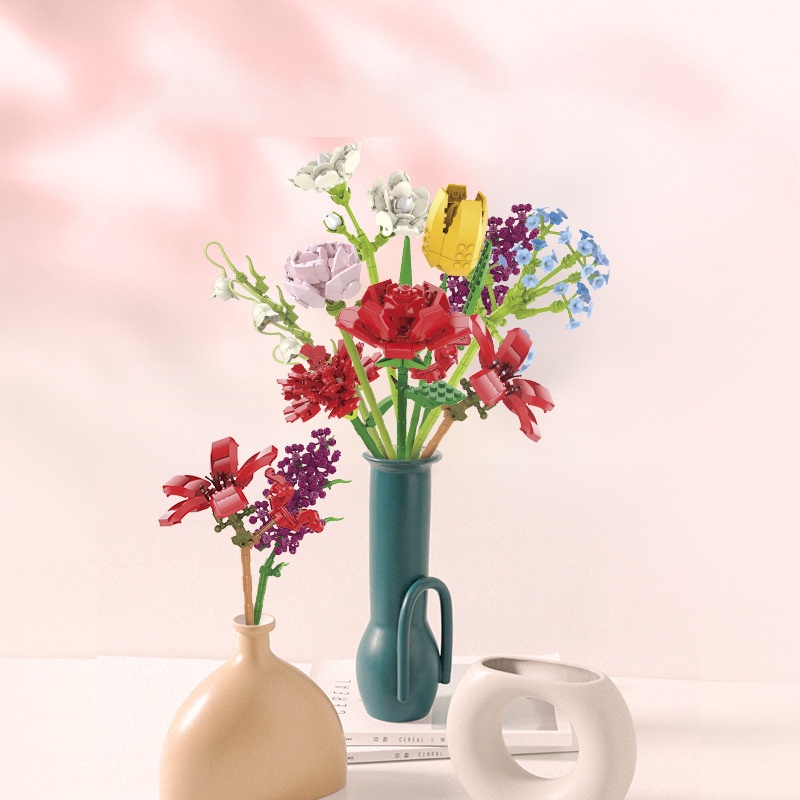 Mainan Brick Balok DIY Buket Bunga Blok Susun Bangunan Flower Bouquet Untuk Dekorasi Meja Hadiah Ulang Tahun