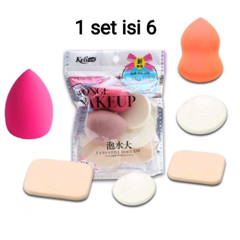 Sponge Make Up Spons Beauty Blender 1 set isi 6 makeup bedak paket