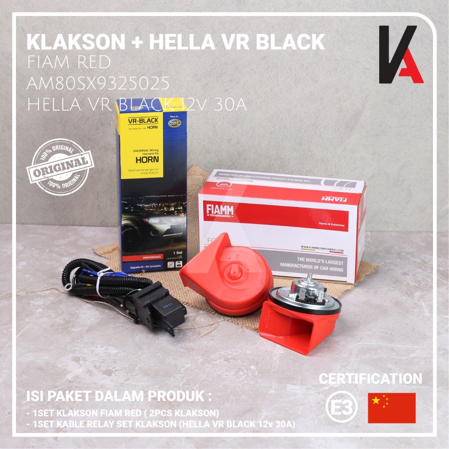 KLAKSON MOBIL MOTOR KEONG FIAMM RED ITALY 12V ORIGINAL DENGAN KABEL RELAY SET ORIGINAL