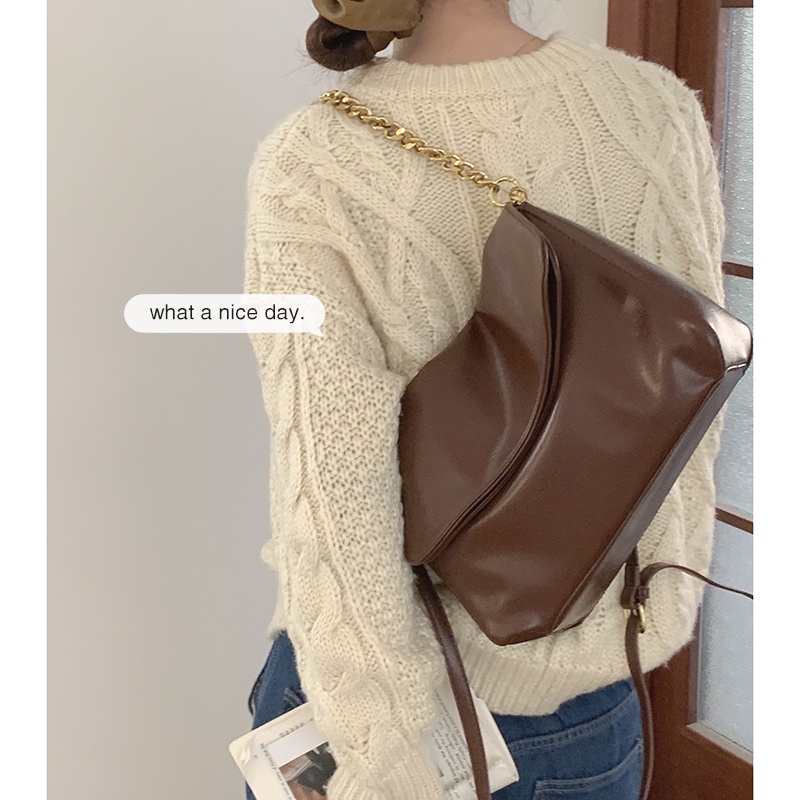 Suhao tas rantai tas wanita 2022 baru trendi fashion retro ketiak tas niche tekstur komuter tas messenger bag