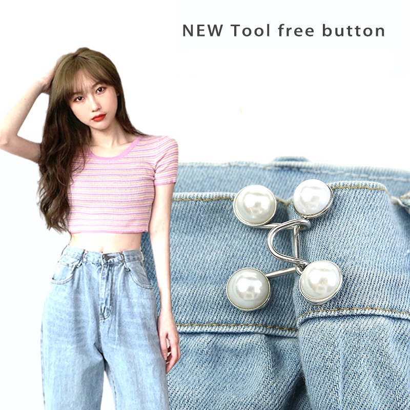 Roselife 1 Set Kancing Jepret Pengganti Tanpa Jahitan Reusable Adjustable Untuk Celana Jeans