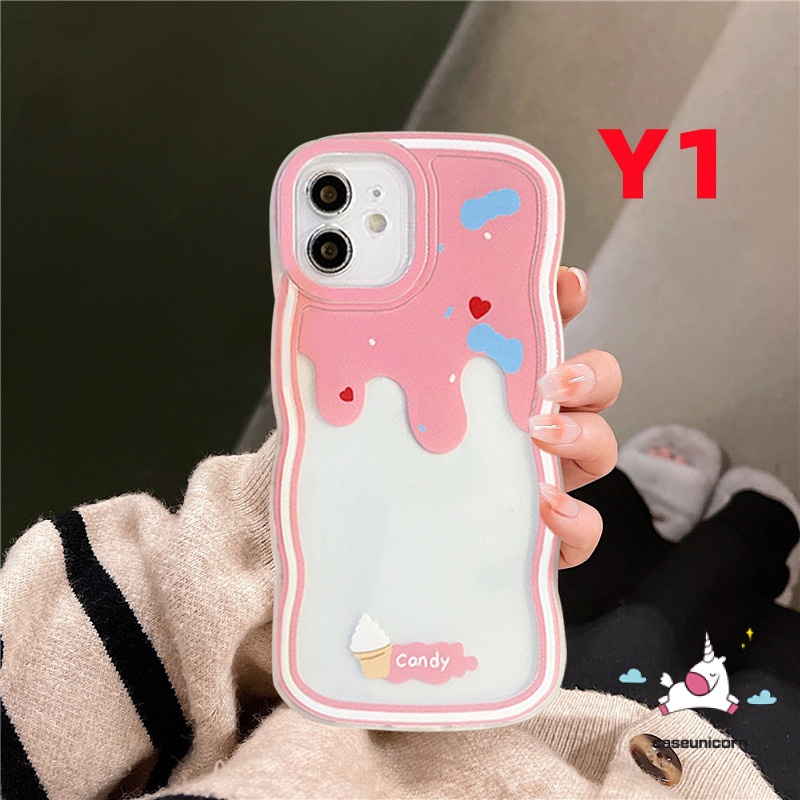 Untuk Realme C33 C55 C53 C30 C12 C25 C35 C21Y C25Y C11 C25s 10 8i C15 C3 9 Pro+5 6i 5i 8 Pro 9 9i 7 7i C1 C20 C20A Lembut TPU Lucu Ins Permen Pink Ungu Cream Es Case Pinggiran Bergelombang Cream