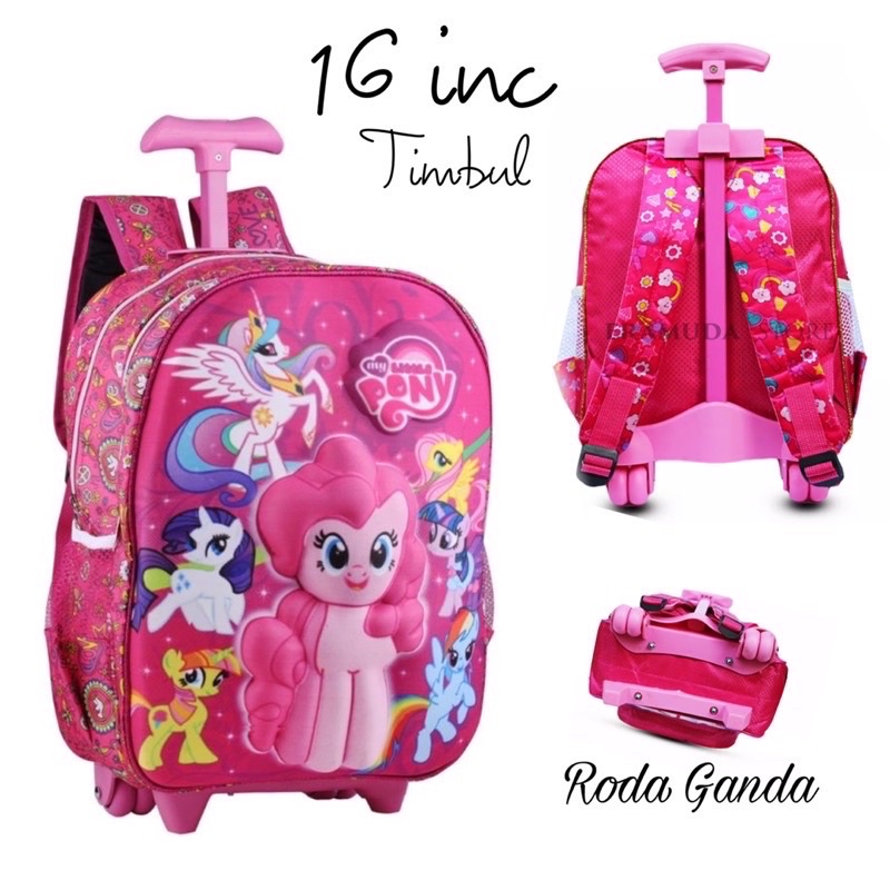 Tas Troli Anak Perempuan Motif TIMBUL little Pony Tas Dorong anak Perempuan Tas roda anak perempuan