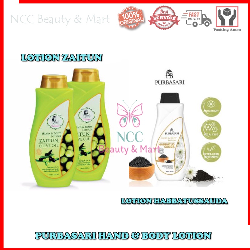 * NCC * Purbasari Hand and Body Lotion Zaitun Olive Oil Habbatussauda Perawatan Tubuh Habatusauda