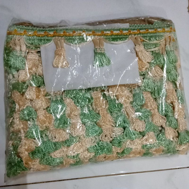 (Roll)Renda murah/Renda awet/renda goldy/renda rumbai aksesoris sadjadah/seprei/sarung bantal kursi/