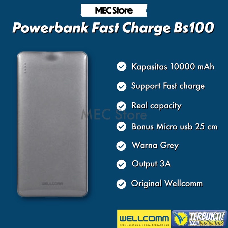 Powerbank Wellcomm 10000 mAh BS100 Fast charge 3.0