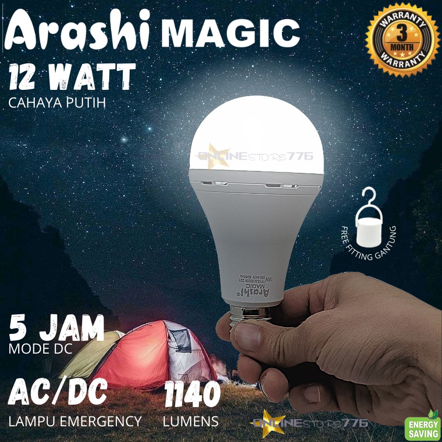 Lampu Emergency ARASHI MAGIC LED 9WATT 12WATT 18WATT Cahaya Putih