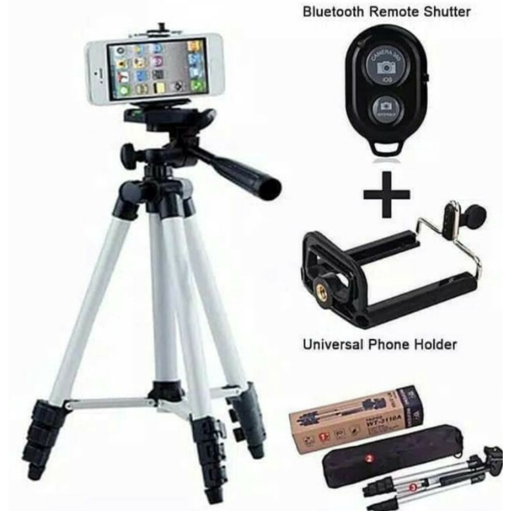 Tripod Tongis Bluetooth WIth Remote DK 3888 Kaki 1 Meter-Tripod With Remote Bluetooth Shutter HP Camera DK-3888 Holder U &amp; Free Sarung-Tripod Smartphone