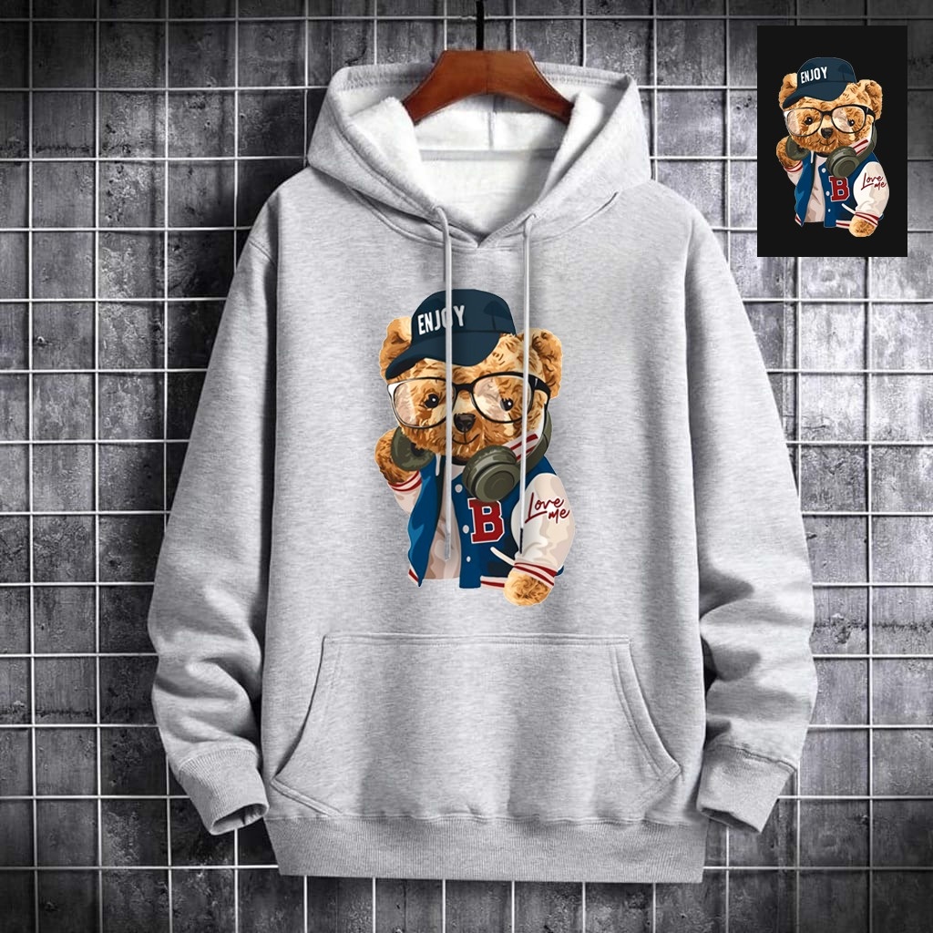 Sweater Jacket Hoodie Toonz Fashion Pria LOVE BEAR Bahan Fleece Tebal Stylish