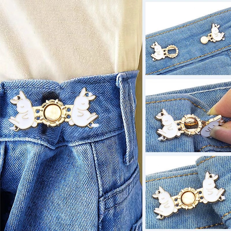 Kancing Extender Celana Jeans Dapat Disesuaikan Bahan Logam Motif Kartun Kucing Kelinci Untuk Wanita