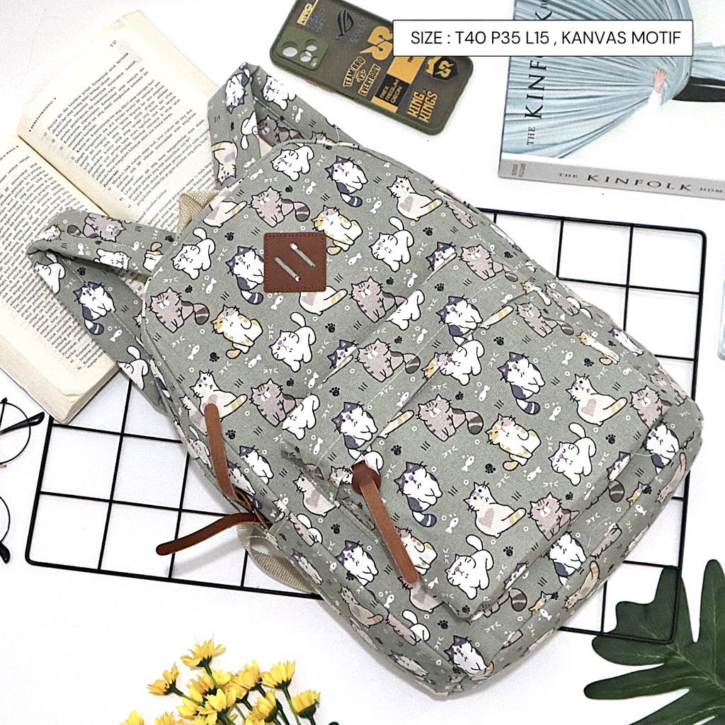 Promo Gratis Ongkir Tas Ransel Pria / Wanita Bahan Kanvas Motif Gaya Korea produk lokal indonesia-Motif 114