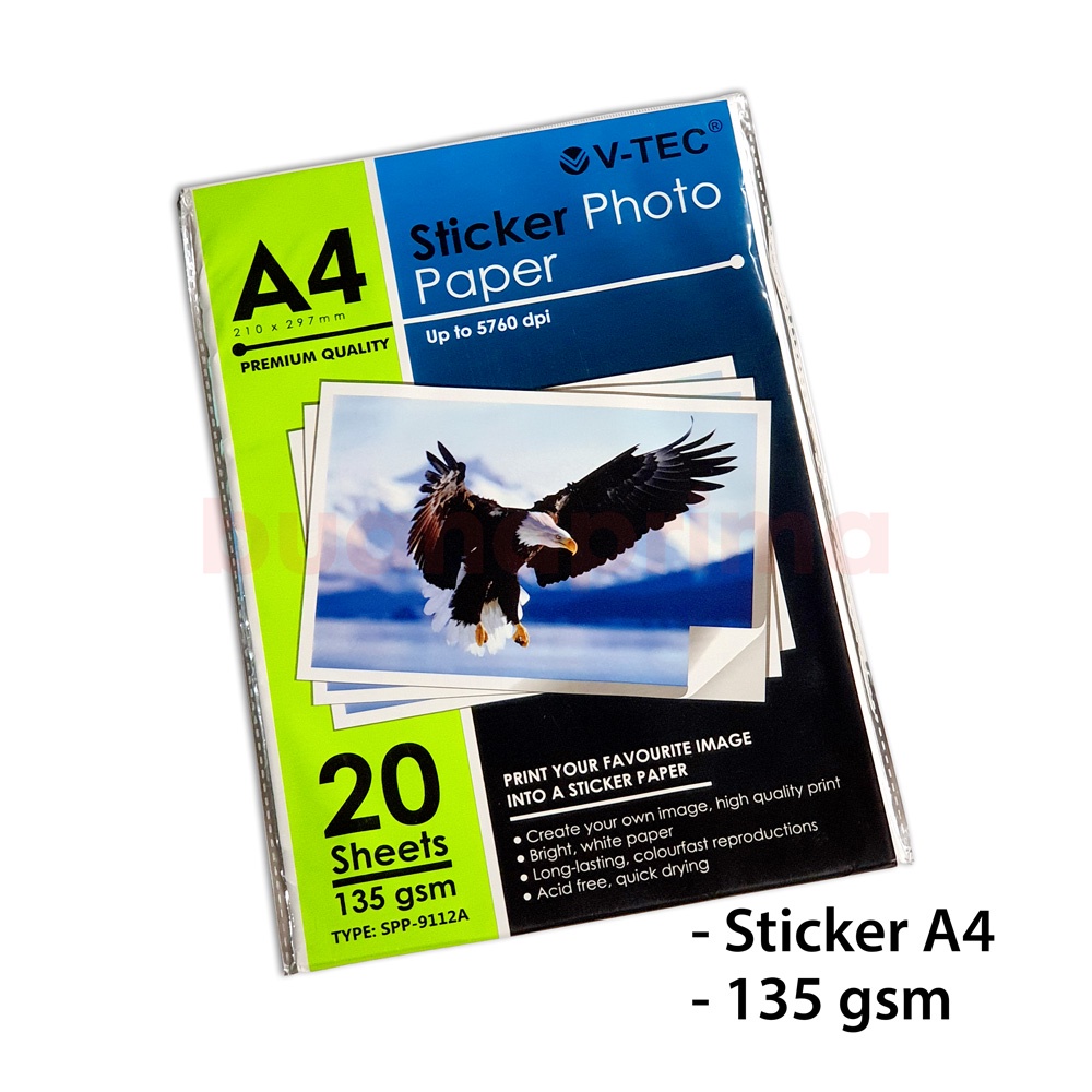 

Kertas Stiker A4 135 gsm V-Tec isi 20 Lembar Sticker Photo Glossy