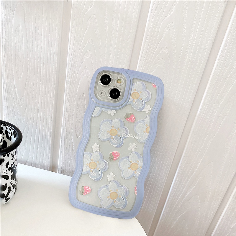 Case Untuk Samsung A14 A04 A04S A13 A12 A22 A04E A51 A23 A20 A30 A20S A53 A33 A02S A11 A31 A21S A03S A03 A50 A50S A52 A52S A32 A30S M12 Transparan Bunga Strawberry Biru Soft Cover