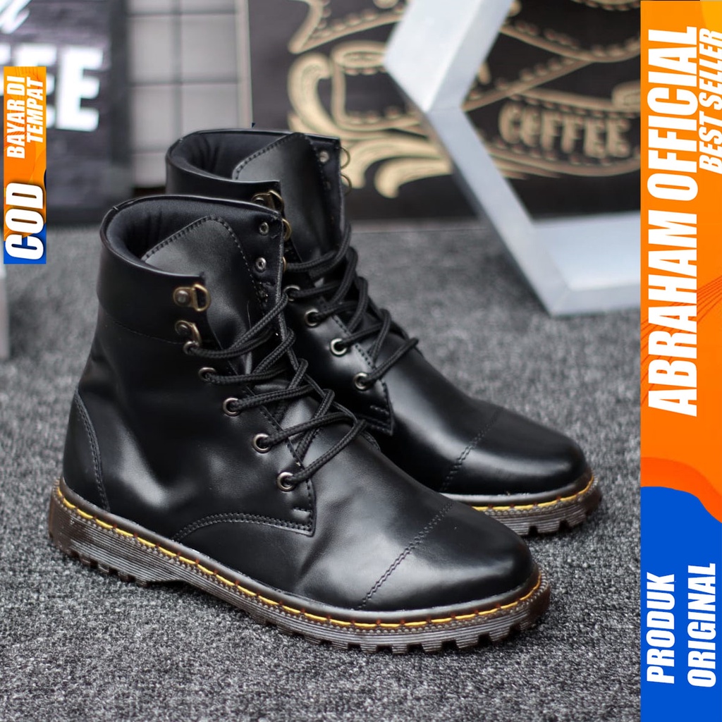 Sepatu Docmart Formal Pantofel Boots Hitam Wanita Abraham Miju