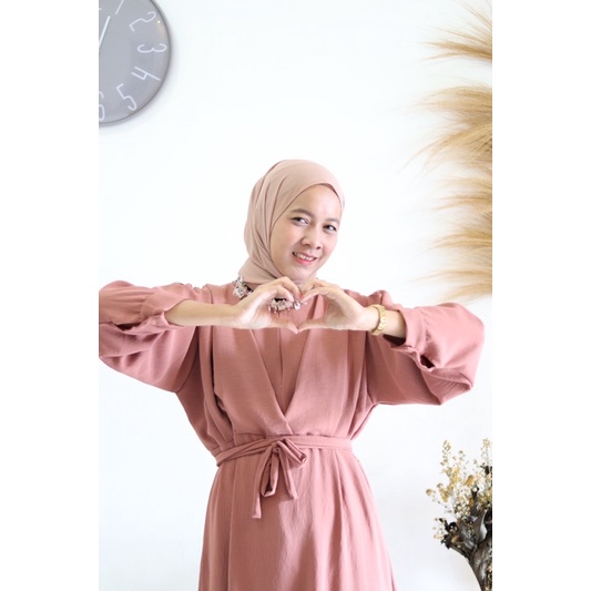 teresa drees by elslook (READY STOK) dress crinkle airflow busui friendy belt terpisah gamis kondangan simple dress silk dress satin maxmara dress kondangan ootd lamaran