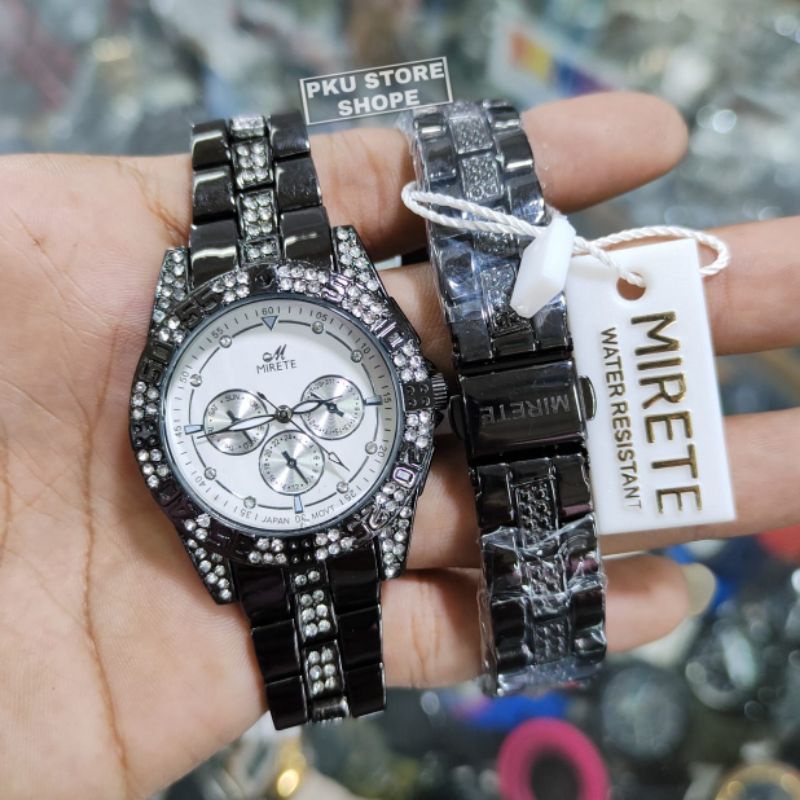 Jam Tangan Wanita Mewah Original Mirete Terbaru Permata Model Crono Off || Jam tangan Wanita mirete Anti Air Original | JAM Tangan Cewek Elegan Jam Tangan Wanita Kasual Analog Motif Permata Elegan Mewah / Jam Tangan Kasual Cewek Terbaru