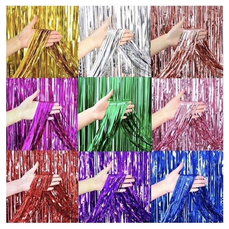 TIRAI PESTA Ulang Tahun Tirai Rumbai Plastik Chrome Foil 100 x 200 Cm Foil Curtain Backdrop Curtain Selinger Metalik Import Murah