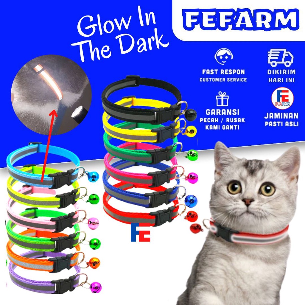 Kalung Kucing Kalung Anjing Glow In The Dark Lonceng Baju Kucing Refleksi malam FEFARM