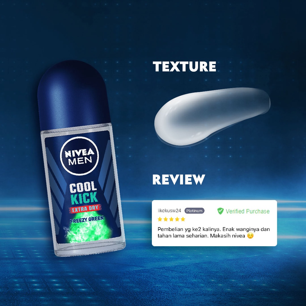 NIVEA MEN DEODORANT COOL KICK [ 50 ML ] EXTRA DRY FREEZY GREEN ROLL-ON MALE DEODORAN PRIA PERSONAL CARE